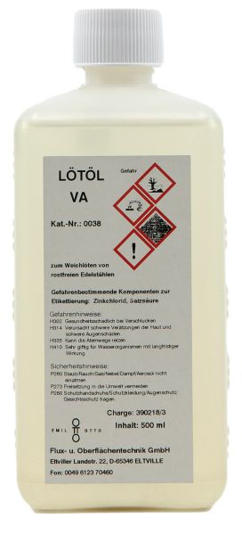 Lötöl VA für Edelstahl , Flasche 900g/500ml