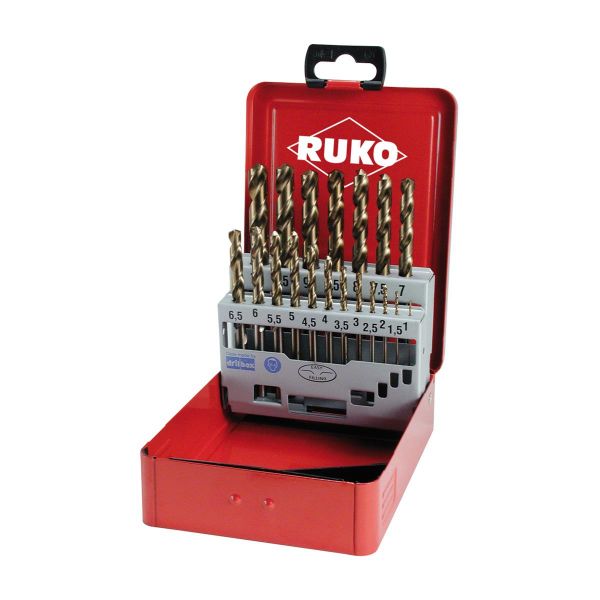 RUKO Spiralbohrersatz DIN 338 HSS-Co, 19tlg. In Metall-Kassette
