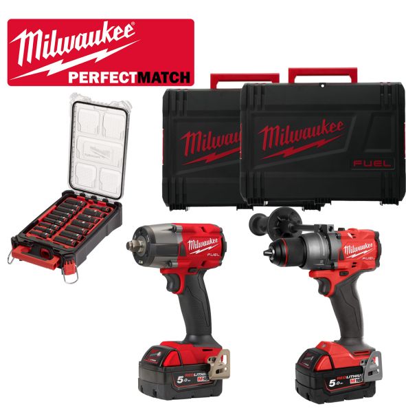 M18FDD3-502X + M18 FMTIW2F12-0X + SHOCKWAVE™ SCHLAGNUSS ½" LANG SET PerfectMatch / Milwaukee# 493347