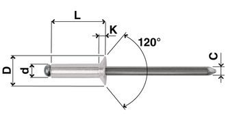 Senkkopf-Blindnieten N12 Alu / Stahl, Ø 4,0 mm, diverse Längen