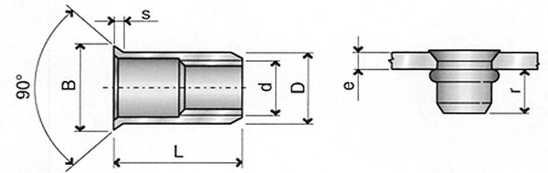 Blindnietmutter mit Senkkopf FTS Aluminium, FA64, diverse Grössen / 200 Stück