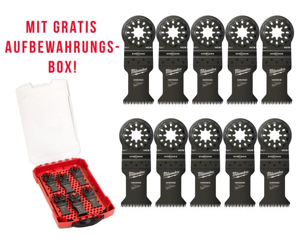 10er Pack + Multitool Zubehörbox Multitool Starlock Tauchsägeblatt für Schnitte in Holz 35 x 42 mm m