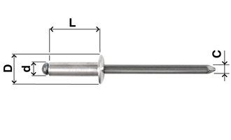 Blindnieten N02 Alu / Stahl, Ø 4,0 mm, diverse Längen