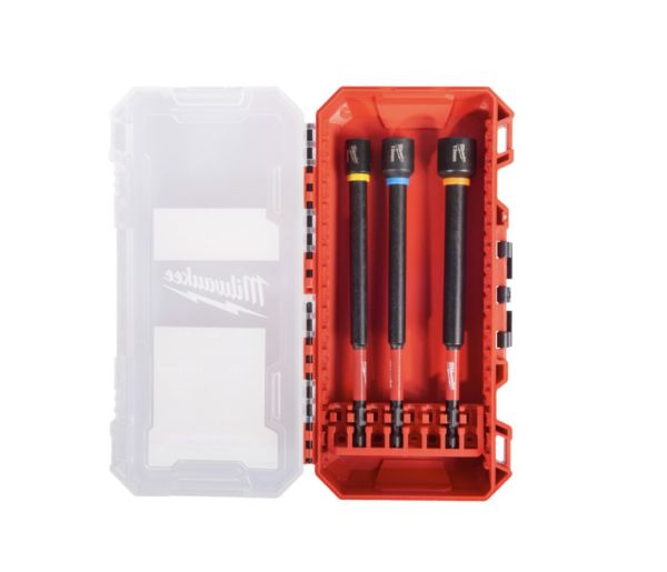 SHOCKWAVE Steckschlüssel 1/4" Set lang 3-teilig 8,0/10/13 x 150 mm in PACKOUT kompatibler Kassette /
