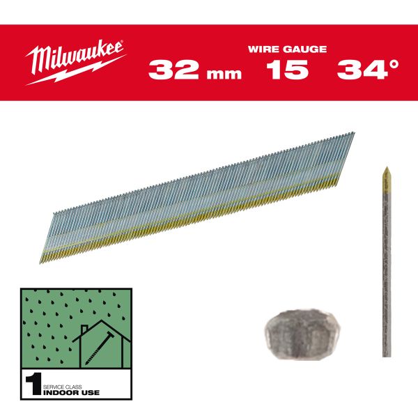 Stift-Nägel D-Kopf 15 Gauge für M18CN15GA & M18FN15GA 1,8 mm verzinkt, 34°, Milwaukee# 4932492574.0