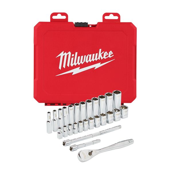 Ratschen- und Steckschlüsseleinsatz Set 1/4" metrisch 28-teilig / Milwaukee # 4932464943 / EAN: 4058