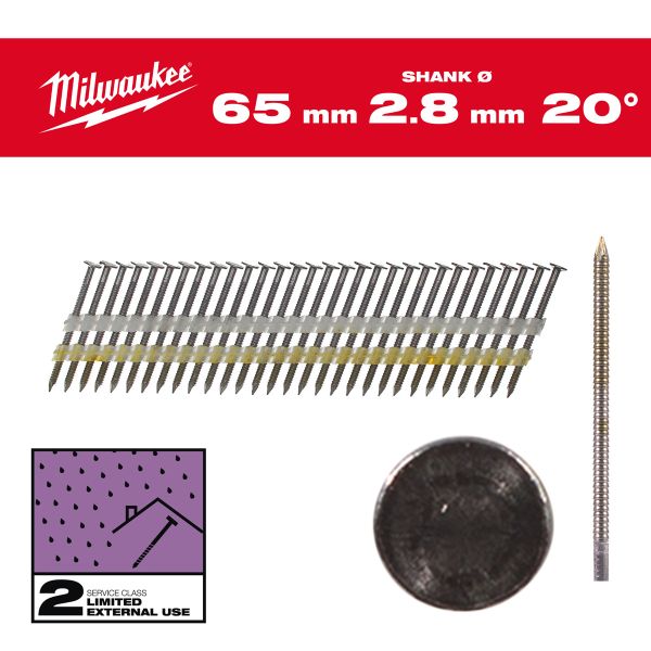 Rundkopf-Nägel für M18FFN21, Ringschaft verzinkt, 20° / Milwaukee# 4932492591.0