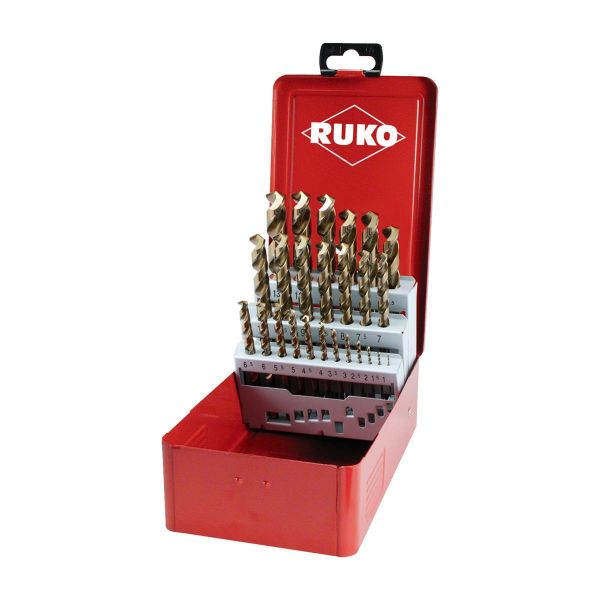 RUKO Spiralbohrer DIN 338 Typ UNI HSSE-Co5 -25 tlg. in Blechkassette