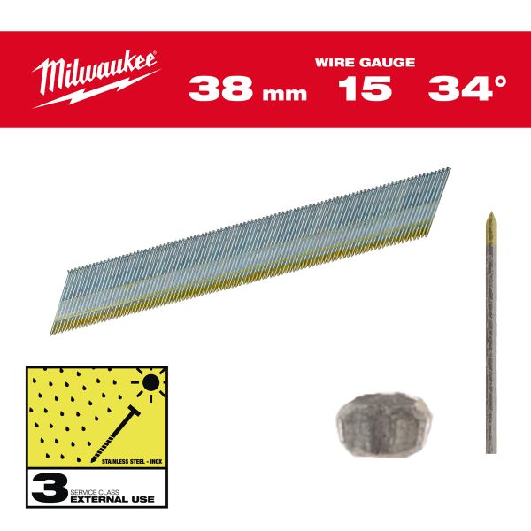 Stift-Nägel D-Kopf 15 Gauge für M18CN15GA & M18FN15GA 1,8 mm Edelstahl, 34° / Milwaukee# 4932492579.