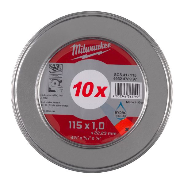 Metalltrennscheibe PRO+ INOX Ø 115 oder 125 mm, 10 x SCS41 1 mm in Metallbox Milwaukee