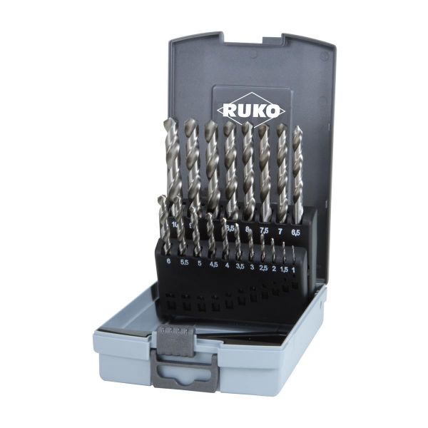 RUKO HSS-Spiralbohrersatz geschliffen, 1-10mm, ABS-Kassette 19-teilig