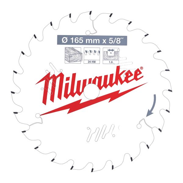 Kreissägeblatt Holz für Akku-Handkreissägen 165/15,87 mm Z24 Wechselzahn / Milwaukee # 4932471311 /