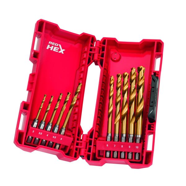 SHOCKWAVE™ Metallbohrer HSS-G RED HEX Titan 1/4" 10-teiliges Set / Milwaukee # 48894759 / EAN: 04524