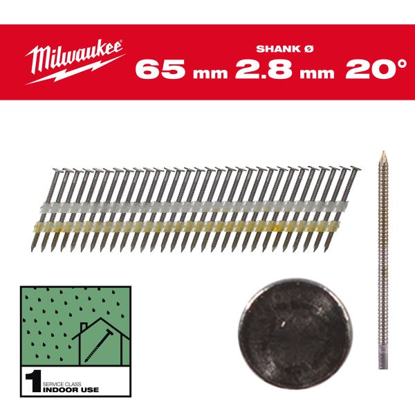 Rundkopf-Nägel für M18FFN21, Ringschaft Stahl blank, 20° / Milwaukee# 4932492587